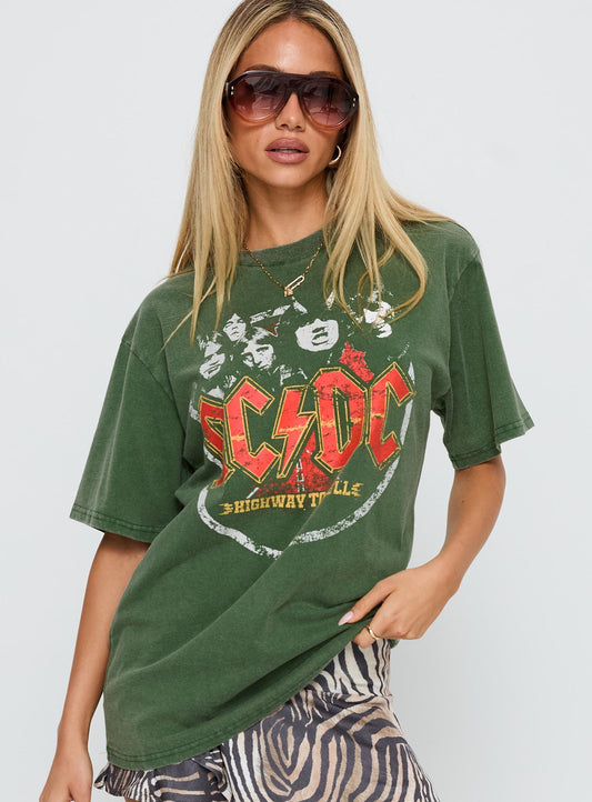 Acdc Vintage Oversized Graphic Top Green