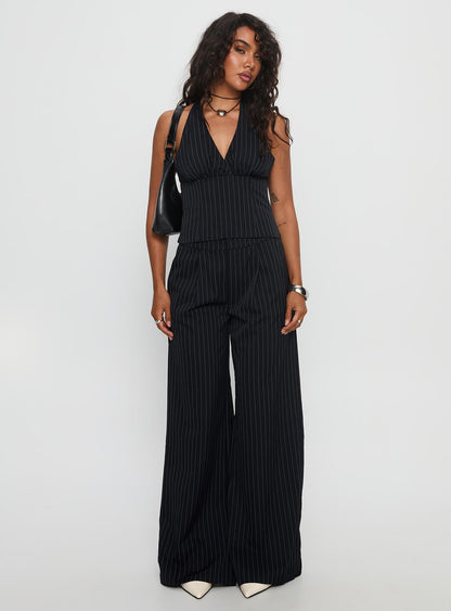All She Wrote Halter Tailored Set Navy Stripe