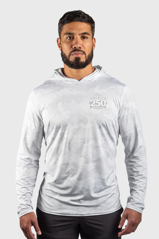 250 Anniversary Small Logo PERFORMANCE MESH WHITE OUT SUN HOODIE 672MSHWAL