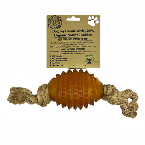 Indipets  Natural Rubber Rugby Ball with Jute Rope Toy