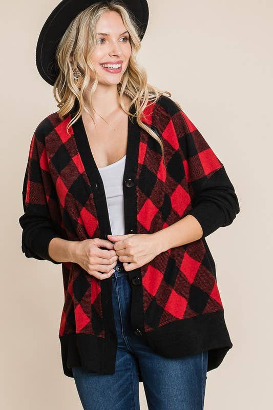 Buffalo Plaid Knit Cardigan