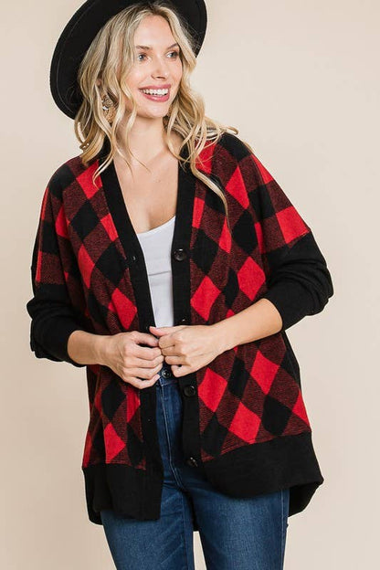 Buffalo Plaid Knit Cardigan