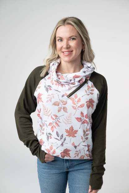 Classic Zoey ZipCowl Sweatshirt - Autumn Leaves and Olive