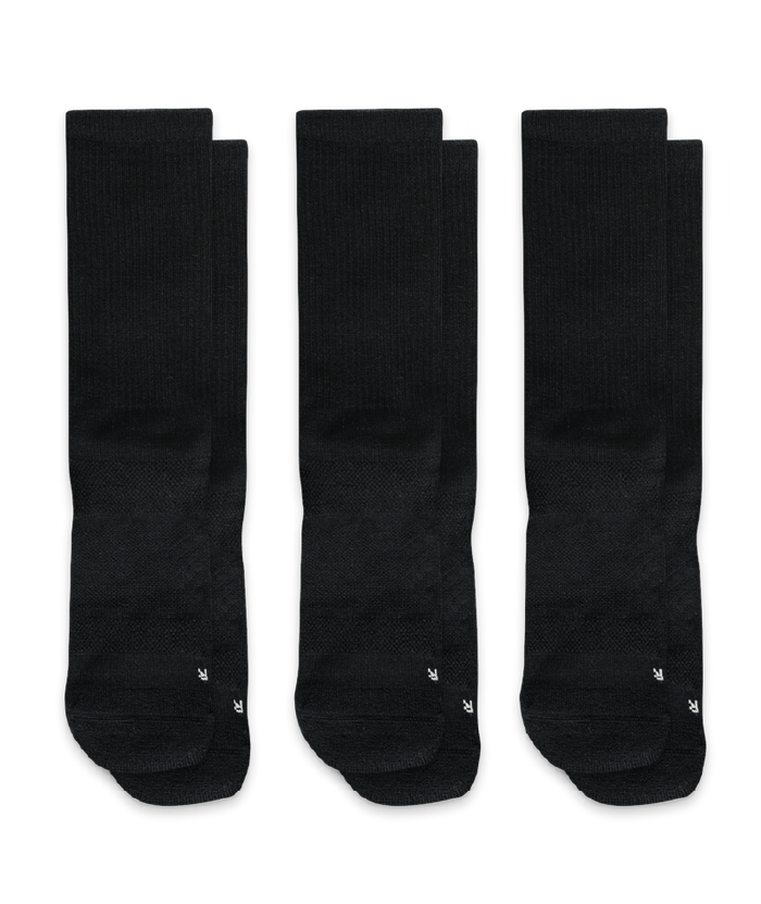 Flagship Black Merino Wool Lite Crew Socks 3-Pack
