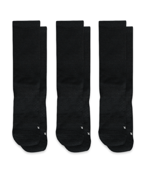 Flagship Black Merino Wool Lite Crew Socks 3-Pack