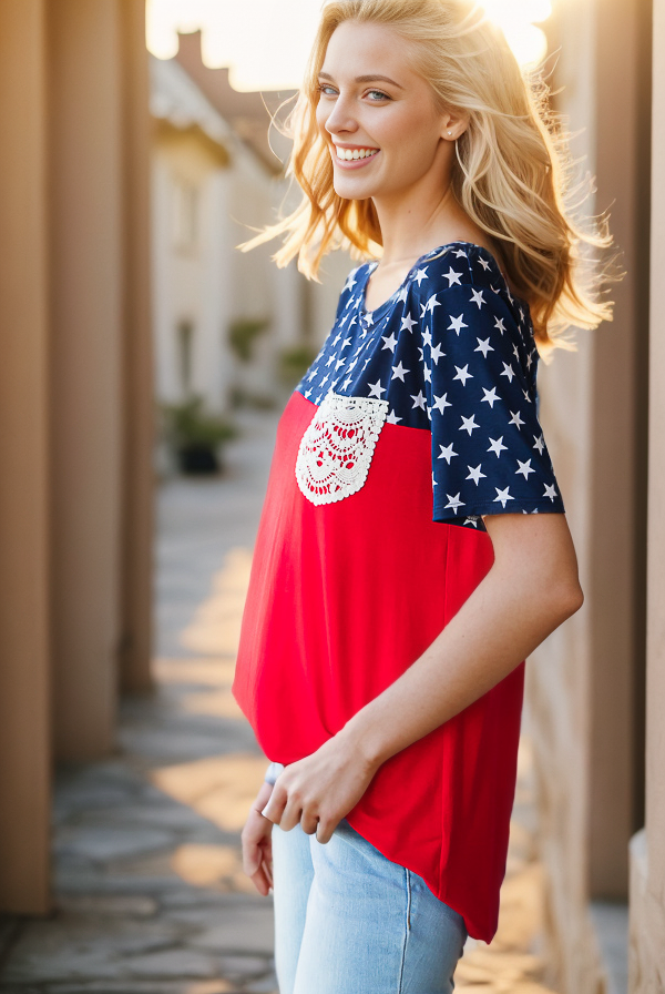 Fourth of July-inspired star print contrast top
