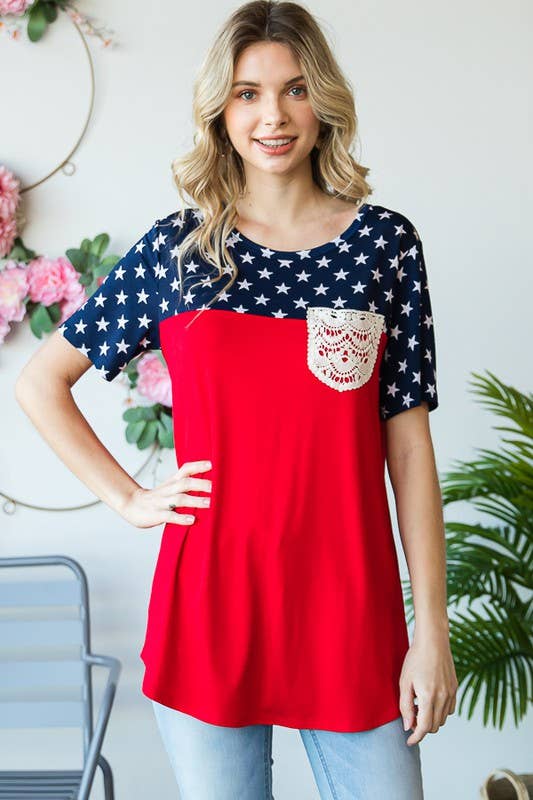 Fourth of July-inspired star print contrast top