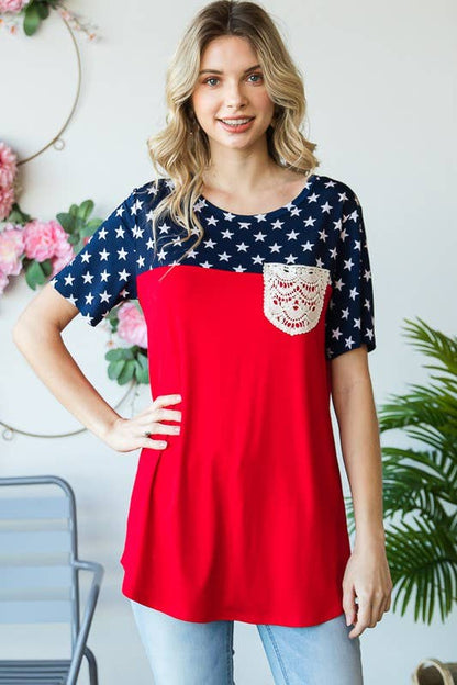 Fourth of July-inspired star print contrast top
