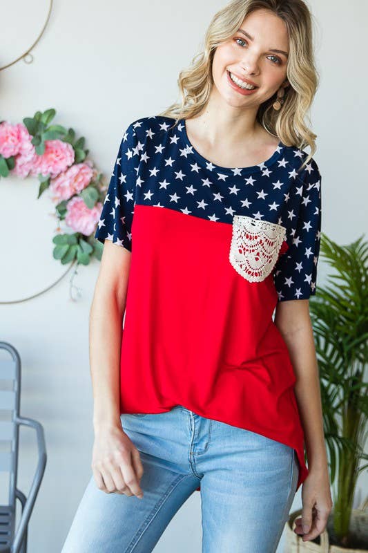 Fourth of July-inspired star print contrast top