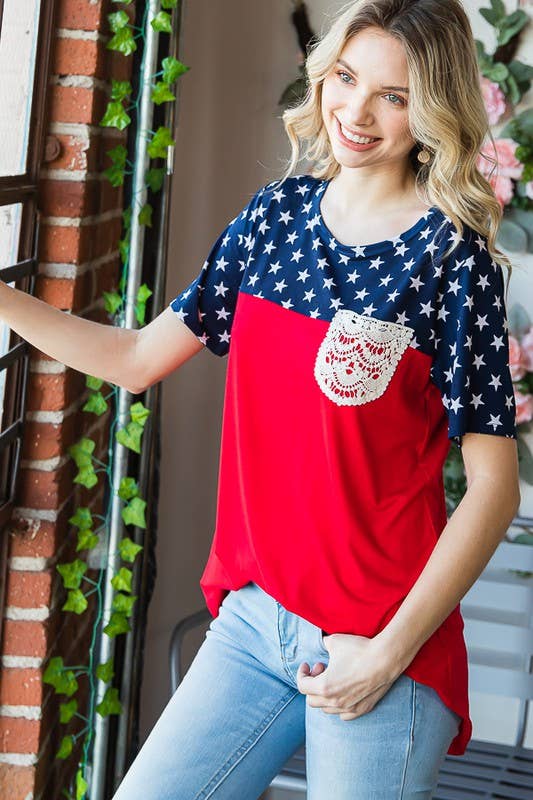 Fourth of July-inspired star print contrast top