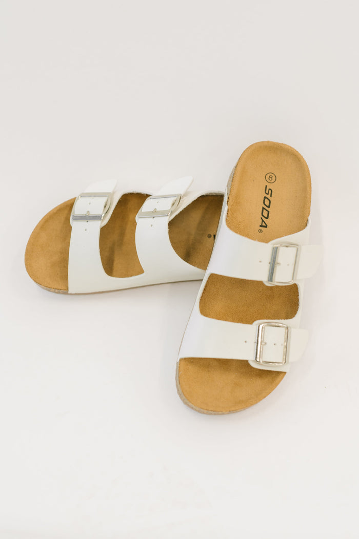 Jete Double Buckle Slides in White