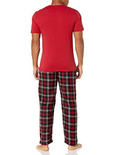 Varsity Men's Micro Fleece Sleep Pant and Crewneck Jersey Shirt Set, Red/Plaid, 2X-Large - foxberryparkproducts
